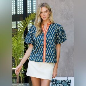 THML -Navy and Gold Patterned Blouse